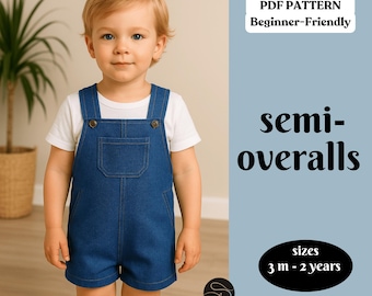 Modello di cucito per salopette per neonati in formato PDF: tutina per neonati e bambini piccoli (3 mesi-2 anni) download digitale
