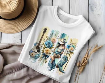 Western Girl Cowgirl Cowboy Country Cowboy Hat Boots Roses Trendy Brushstroke Brush Stroke Design PNG Sublimation Printing T-Shirt Mug Gift