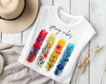 Spring Vibes Joy Springtime Season Flowers Brush Stroke Trendy Brushstroke Brush Stroke Design PNG Sublimation Printing T-Shirt Mug Gift