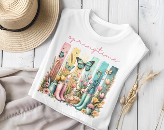 Springtime Happiness Joy Spring Season Butterfly FlowersTrendy Brushstroke Brush Stroke Design PNG Sublimation Printing T-Shirt Mug Gift