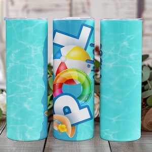 Pool Vibes Skinny Tumbler Straight 20oz Seamless Wrap Sublimation Trendy Design PNG Digital Download Summertime Tumbler Wrap Pool Swimming