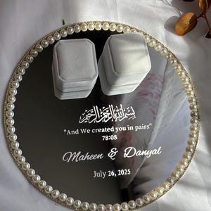 Custom Arabic Mirror Ring Tray | Nikkah Ring plate | Engagement Ring Display | Personalized Ring Plate | | acrylic flower ring tray