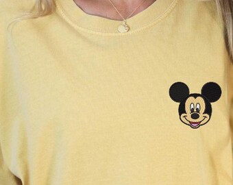 Mickey Embroidery Shirt, Disney Embroidery Tee,Embroidered Cartoon Tee, Comfort Colors Tee, Cute Embroidery Tee, Mickey Mouse Embroidery Tee