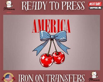 Cherries America Ready to Press, Iron On DTF, DIY Shirt, 4th of July Ready to Press Design, Heat Transfer America, USA Dtf, Hot Dog Lover