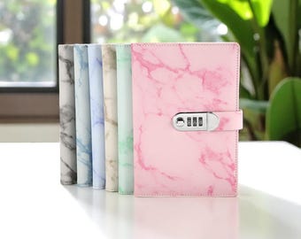 Marble Password Lock Journal – Secret Diary with Code Lock | Aesthetic Gift for Teen Girls | Refillable Notebook with Privacy Lock