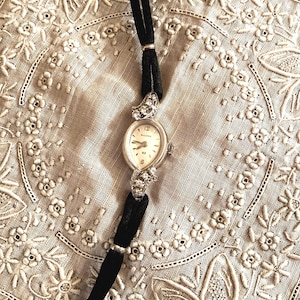 Dainty Bulova 17-Jewel 14K Gold Diamond Ladies Watch | 8 Diamonds totaling .16 K, Nylon Band, Cleaned and Working, 60s Retro Dress Watch