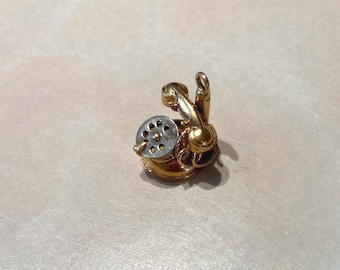 14K Gold Rotary Telephone Charm, 3.5 g of Solid Gold, 60s