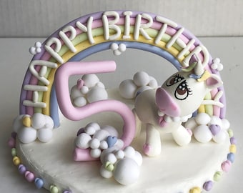 Kids BirthdayHandmade Clay Cake Topper Cake Decor Kids Party Rainbow Unicorn