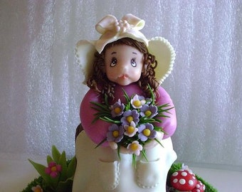 Clay Flower Girl Cake Topper. Birthday Cake Topper