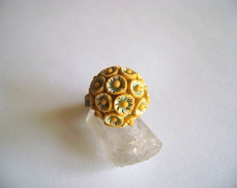 Adjustable Clay Ochre and mint Ring