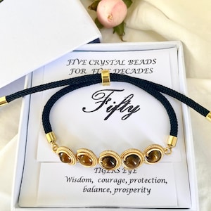 20th/30th/40th/50th  Birthday Gemstone Bracelet Gift, 50th Adjustable Bracelet Birthday Gift For Women Her Friends Mum