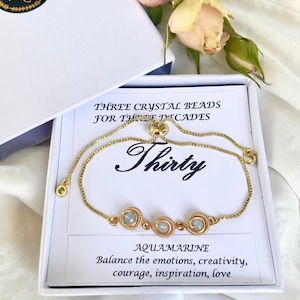 Crystal Bracelet Gift for Her,20th/30th/40th/50th  Birthday Gemstone Bracelet Gift, Adjustable  Bracelet, Crystal Decades Bracelet