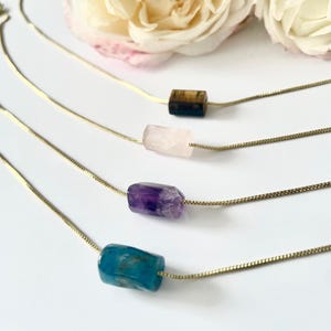 Natural Gemstone Necklace, Gold Plated Crystal Necklace, Minimalist Gold Necklace with Natural Stones, Dainty Necklace Gift for Her