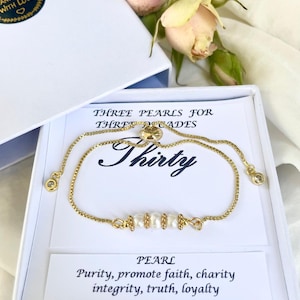 30th Birthday Gift For Her, 20th/30th/40th/50th/60th/70th Birthday Adjustable Pearl Bracelet Gift, Bracelet Birthday Gift for Her Friend Mom