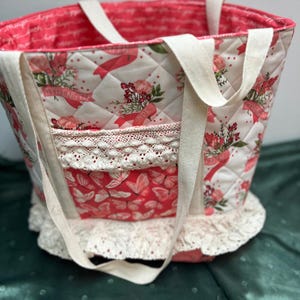 Handmade Breast Cancer Awareness Tote Bag | Pink Ribbon Fabric Bag | 17” Wide with Pocket | Free Zipper Pouch Included