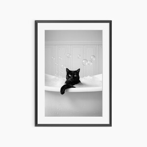 黒猫、写真プリント、猫のポスター、バスルームプリント、子供部屋プリント、白黒ウォールアート、美術館グレードの写真ポスター