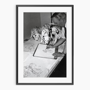Cien y un dálmatas, impresiones fotográficas, póster de Disney, póster retro, arte mural en blanco y negro, póster fotográfico de calidad de museo