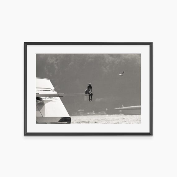 Princess Diana on Yacht, Photography Prints, Diving Board, Retro Poster, Black and White Wall Art, Museum Quality Photography Poster
