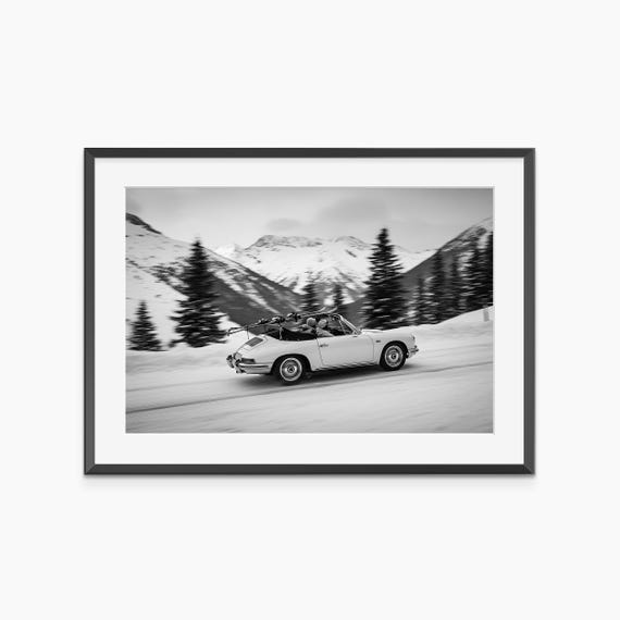 Porsche Wall Art, Photography Prints, Car Poster, Winter Wall Art, Ski Poster, Black and White Wall Art, Museum Quality Wall Art