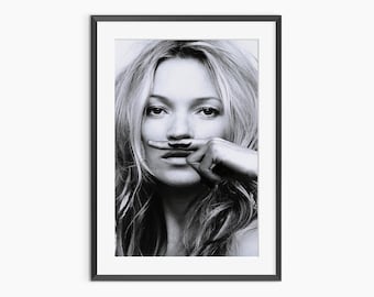 Impresión de Kate Moss, impresiones fotográficas, póster retro, póster de Kate Moss, arte mural en blanco y negro, póster fotográfico con calidad de museo