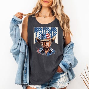 Comfort Colors® Trump cowboyhoed tanktop, patriottisch politiek T-shirt, shirt president VS, kleding verkiezingsdag, cadeau American Pride
