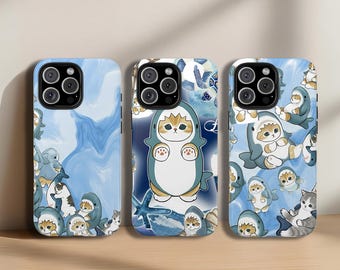 Shark Cat iPhone Case: Mofusand Kitten Tough Phone Cover, Unique Tough Case, iPhone 16 Pro Max,15,14,13,12,11 & Samsung S25,S24, Pixel 9,8,7