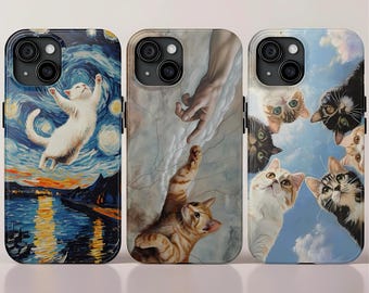 Van Gogh Cat Phone Case, Aesthetic Cute Cat Phone Case, Kawaii Cat Cover, Tough Case, iPhone 16 Pro Max 15,14,13 & Samsung S25,S24, Pixel 9