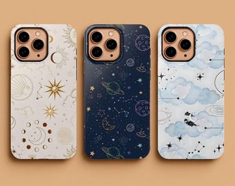 Himmelskt telefonskal, mystisk sol och måne, astrologisk stjärnteckengåva, tåligt iPhone 17 16 15, Samsung S26 S25 S24-skal