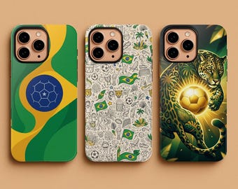 Brazil Football Phone Case, Brazil National Team Jaguar Art, World Cup 2026 Gift, Samba Fan Cover for iPhone 17 16 15 Samsung S26 S25 Ultra