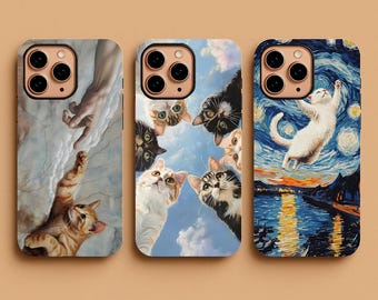 Van Gogh Cat Phone Case, Funny Aesthetic Kitten Cover, Artistic Kawaii Gift, Tough iPhone 17,16,15 & Samsung S25 S24 Pixel 9 Case