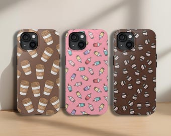 Kawaii Handyhülle, Ästhetisch süße Handyhülle, Kaffee Handyhülle, Tough Case, iPhone 16 Pro Max, 15,14,13,12,11, XS & Samsung S25,S24,S23, Pixel 9