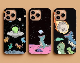 Cute Dinosaur iPhone Case, Aesthetic Space Dino Phone Cover, Funny Cartoon Animal Case, Tough Protective iPhone 17, Samsung S25 Pixel 9 Gift