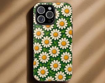 Capa para celular com estampa de margaridas para iPhone 17, 16, 15 Pro Max, Samsung S25 Ultra e Google Pixel 9 Pro XL – Capa floral delicada com estampa vintage de margaridas.