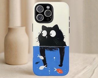 Funny Cat iPhone Case, Cute Kawaii Kitten Phone Cover, Aesthetic Animal Gift, Tough Protective iPhone 17, Samsung S25 S24, Pixel 9 Case