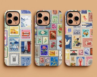 Vintage Stamp Phone Case, Aesthetic Travel Cover, Retro Postage Design, Unique Tough Gift Case for iPhone 17 16 15, Samsung S25 S24, Pixel 9
