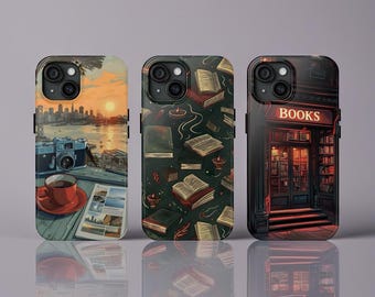 Ästhetische Buch Collage Handytasche Hülle für iPhone 16 Pro Max, 15 Plus, 14, 13, 12, 11, XS & Samsung S25, S24, S23, S22, S21, Pixel 9 Pro