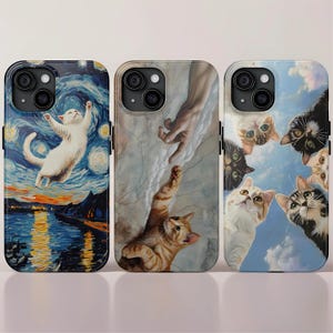 Van Gogh Art Cat Phone Case Kawaii Cat Meme Cat lover Cute Cat Art Cover For iPhone 16 Pro, 14, 15, 13, 12, Samsung S25, S24, S23, Pixel 9