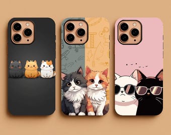 Kitten Cat Phone Case, Kawaii Cat Meme Cat lover Cute Cat Art Cover For iPhone 16 Pro, 14, 15, 13, 12, Samsung S25, S24, S23, S22, Pixel 9