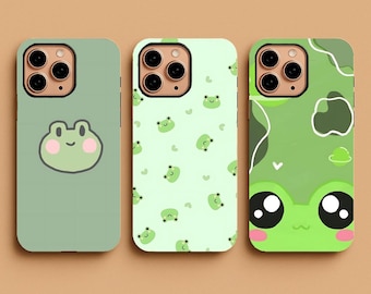 Kawaii Frog Phone Case, Cute Green Frog Cover, Aesthetic Animal Gift, Tough Case for iPhone 17,16,15,14,13 & Samsung S25,S24,S23,S22 Pixel 9