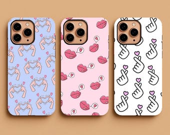 Love Heart Aesthetic Phone Case iPhone 17 Samsung Galaxy Google Pixel | Cute Kpop Finger Heart Lips Aesthetic Couple Gift Protective Cover