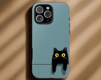 Cute Black Cat Phone Case, Minimal Cat Lover Design, Aesthetic Tough Cover for iPhone 17 16 15 14 13 12 Samsung S25 S24 S23 S22 Pixel 9 8 7