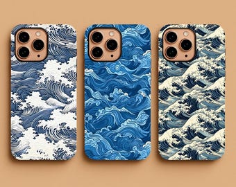 Japanese Wave Phone Case, Kanagawa Art Cover, Aesthetic Ocean Design, Vintage Wave Tough Case for iPhone 17 16 15, Samsung S25 S24 & Pixel 9