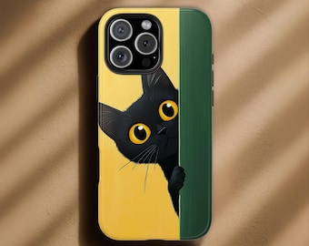 Custodia per telefono con gatto nero dei cartoni animati, divertente custodia per gli amanti dei gatti