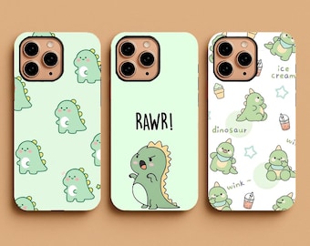 Cute Dinosaur Phone Case, Kawaii Dino Cover, Aesthetic Tough Case for iPhone 17,16,15,14,13 & Samsung S25,S24, Pixel 9, Adorable Gift Case