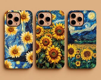 Van Gogh Sunflower Phone Case, Starry Night Floral Art Cover, Vintage iPhone Samsung Protection