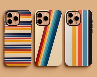 Retro Stripes Phone Case, Aesthetic Vintage Line Cover, Colorful Minimalist Design, for iPhone 17 16 15 Pro Max, Samsung S26 S25, Pixel 9 8