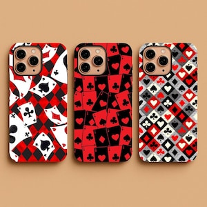 Mobilskal med spelkortstema, estetiskt skal med pokertema, ess-design med kung av hjärtan, present till honom och henne, för iPhone 17 16 Pro Max, Samsung S26 S25