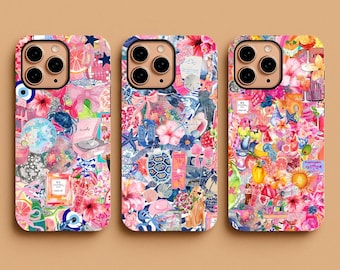 Collage Phone Case, Colorful Art Cover, Retro iPhone Samsung Pixel Case