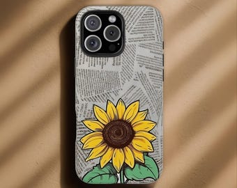 Zonnebloem-telefoonhoesje voor iPhone 17 Pro Max, Samsung S25 Ultra, Google Pixel 9 Pro – Vintage Botanical Floral Cover, Esthetic Sunflower-hoesje