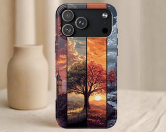 Aesthetic Sunset Tree Phone Case, Nature Landscape Art Cover, iPhone 17 16 15 Pro Max, Samsung S25 S24 Ultra, Pixel 9 Case
